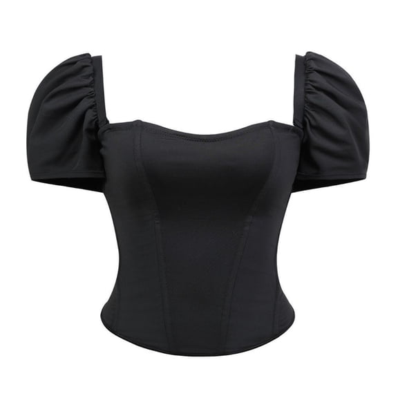Byworldtasic Corset Tops For Women Women's 1950s Vintage Black Tops Elastic Waist Cute Off Shoulder Shirt Short Sleeves Blouse