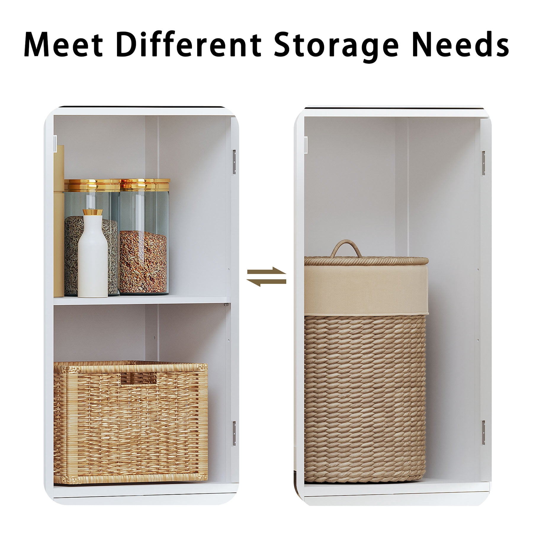 S-HOME 67 Inch Tall White Bathroom Cabinet with 2 Doors and 1 Drawer, Storage Organizer with Adjustable Shelves for Home Use