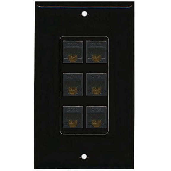 RiteAV (1 Gang Decorative 6 Cat6 Black Wall Plate Black