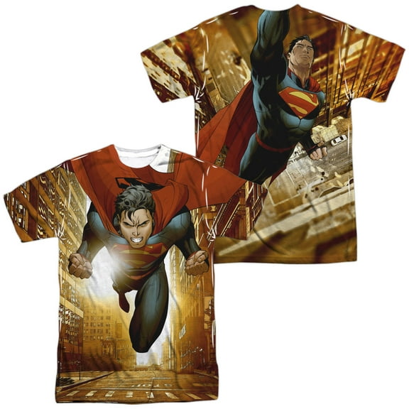 Superman Up Up City Unisex Adult Sublimated Costume T Shirt (Front/Back), Large Multicolor
