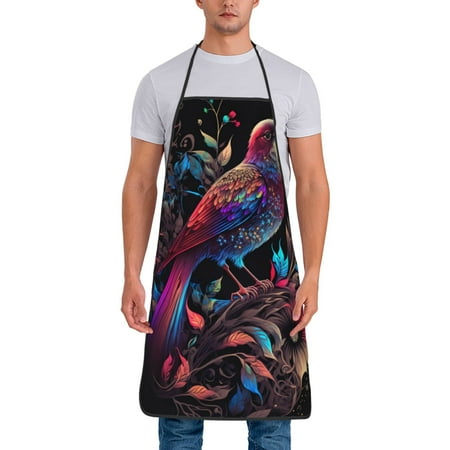 

Xecao Artistic Colorful Bird Print Funny BBQ Chef Aprons for Men Women Adjustable Kitchen Cooking Aprons with Pocket Waterproof Oil Proof No Pilling Fading