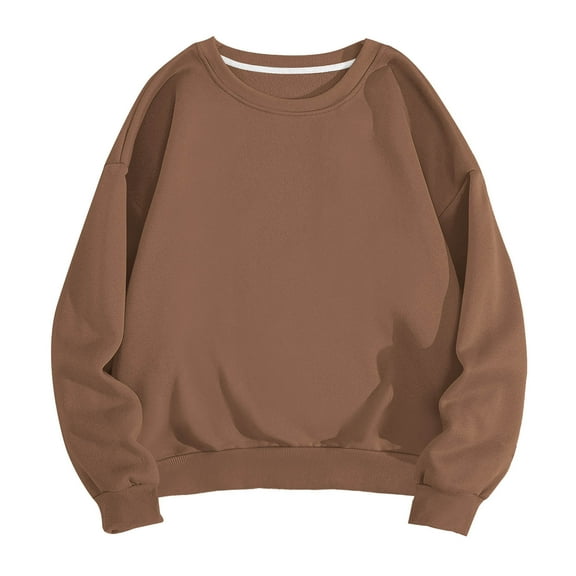 Wyobmus Mens Sweatshirts Cropped Crewneck Pullover Sweatshirts Long Sleeve Solid Outwear Clothes Brown