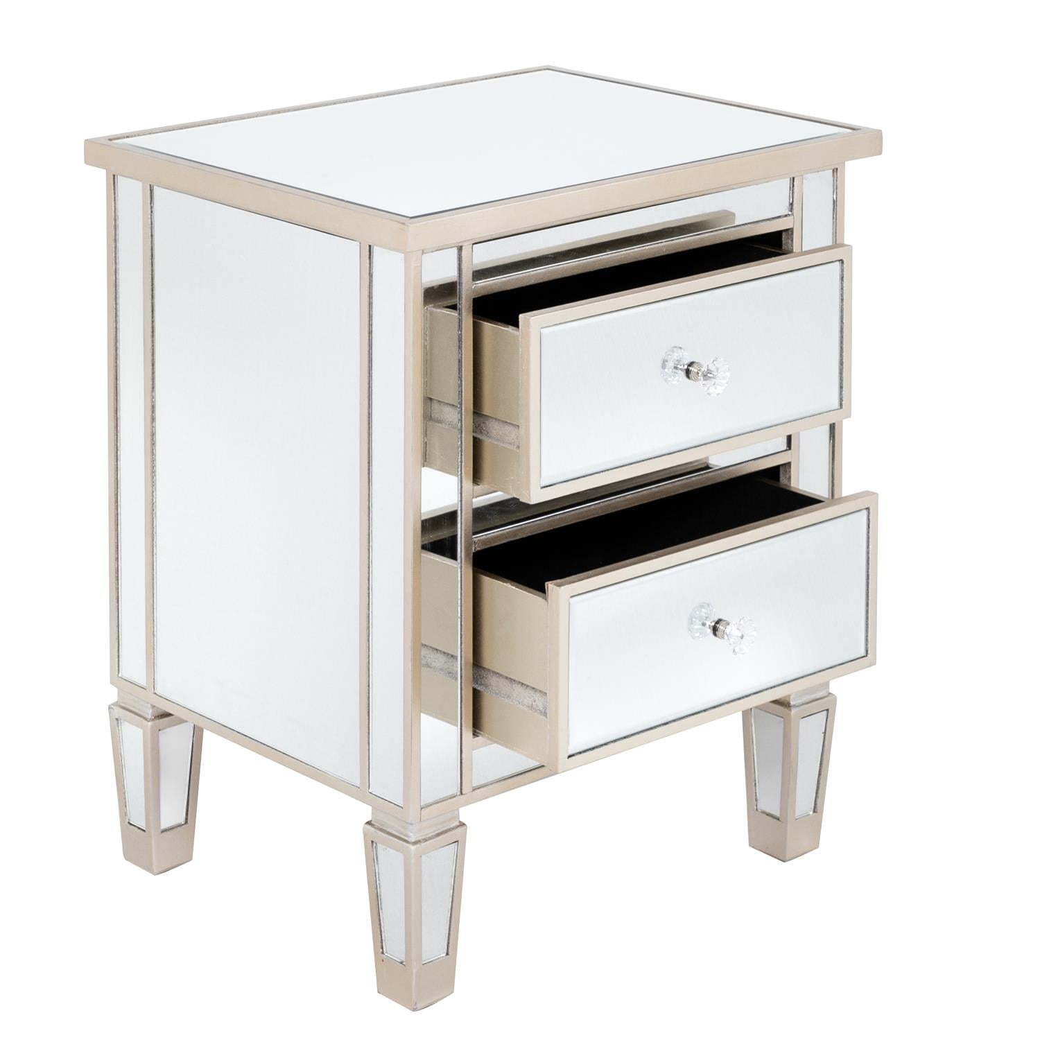 UBesGoo Mirrored Nightstand End Table,Mirrored Furniture Glass Bedside Table, Silver Rose