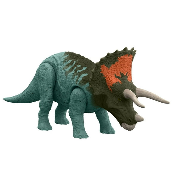Jurassic World Dominion Roar Strikers Triceratops Dinosaur Action Figure with Motion and Sound, Toy Gift with Physical and Digital Play