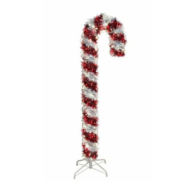 Kurt S. Adler UL1294 5 ft. Pre-Lit Red & White LED Tinsel Candy Cane
