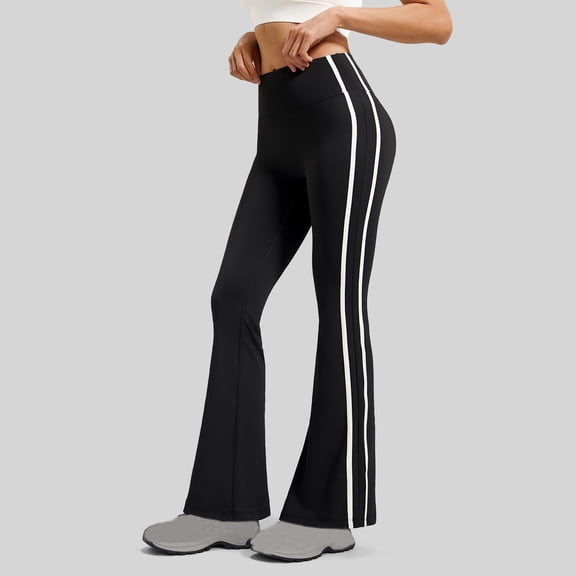 Women's High-Waisted Flared Yoga Pants with Striped Design for Running and Fitness