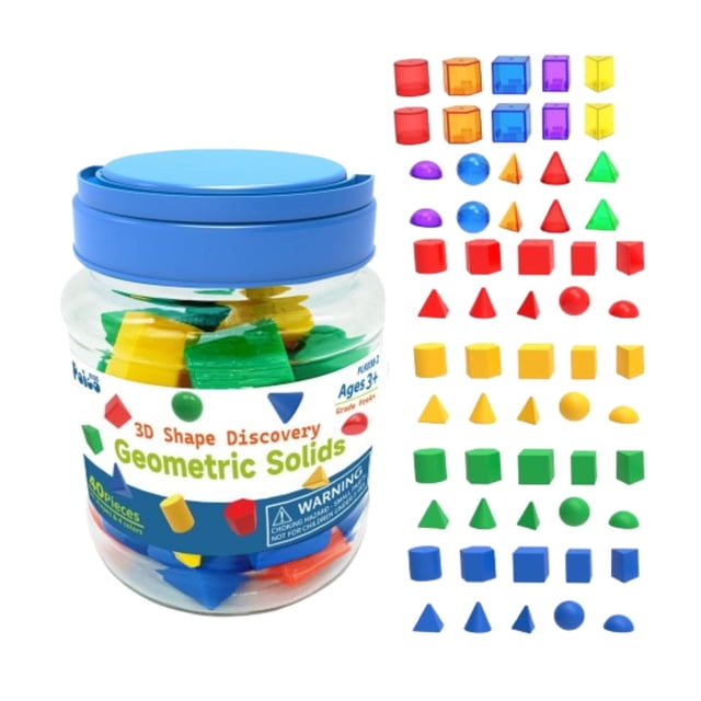 60 piezas Formas 3D Sólidos geométricos Juguetes educativos Bloques de patrones Bloques de comienzo de geometría sólida establecidas para suministros