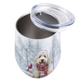 thumbnail image 3 of Playful Goldendoodle Welcomes Winter Snowy Day with Cardinal Bird 12oz Stainless Steel Wine Tumbler Insulated Cup with Lid Doodle Dog Lover Gifts Idea - 2017, 3 of 5