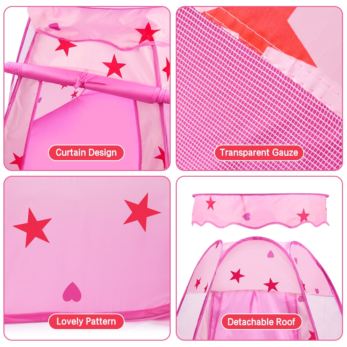 BEAURE Baby Girl Play Tent Pink Princess Playhouse with String Lights Ball Pit Toys for Toddlers Kids Ages 3-6