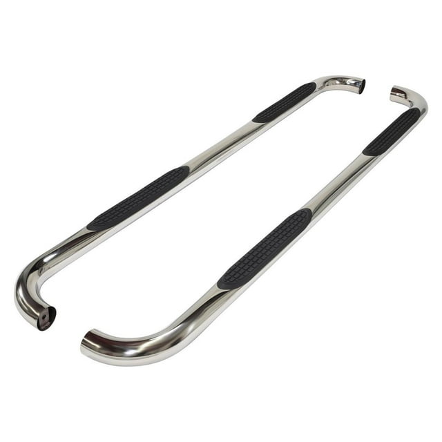 TrailFX Nerf Bar A0052S TFX Round Tube Side Steps; With Step Pads; 3 Inch Round Bent 90 Degree; Polished; Stainless Steel; Without End Caps; Rocker Panel Mount