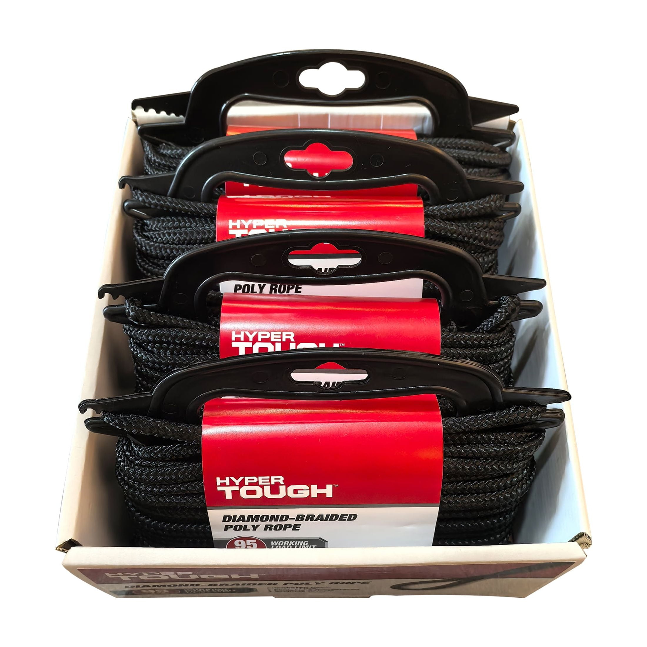 (4 pack) Hyper Tough Diameter1/4 inch , 50 feet Black Polypropylene Diamond-Braid Rope, 1 Each