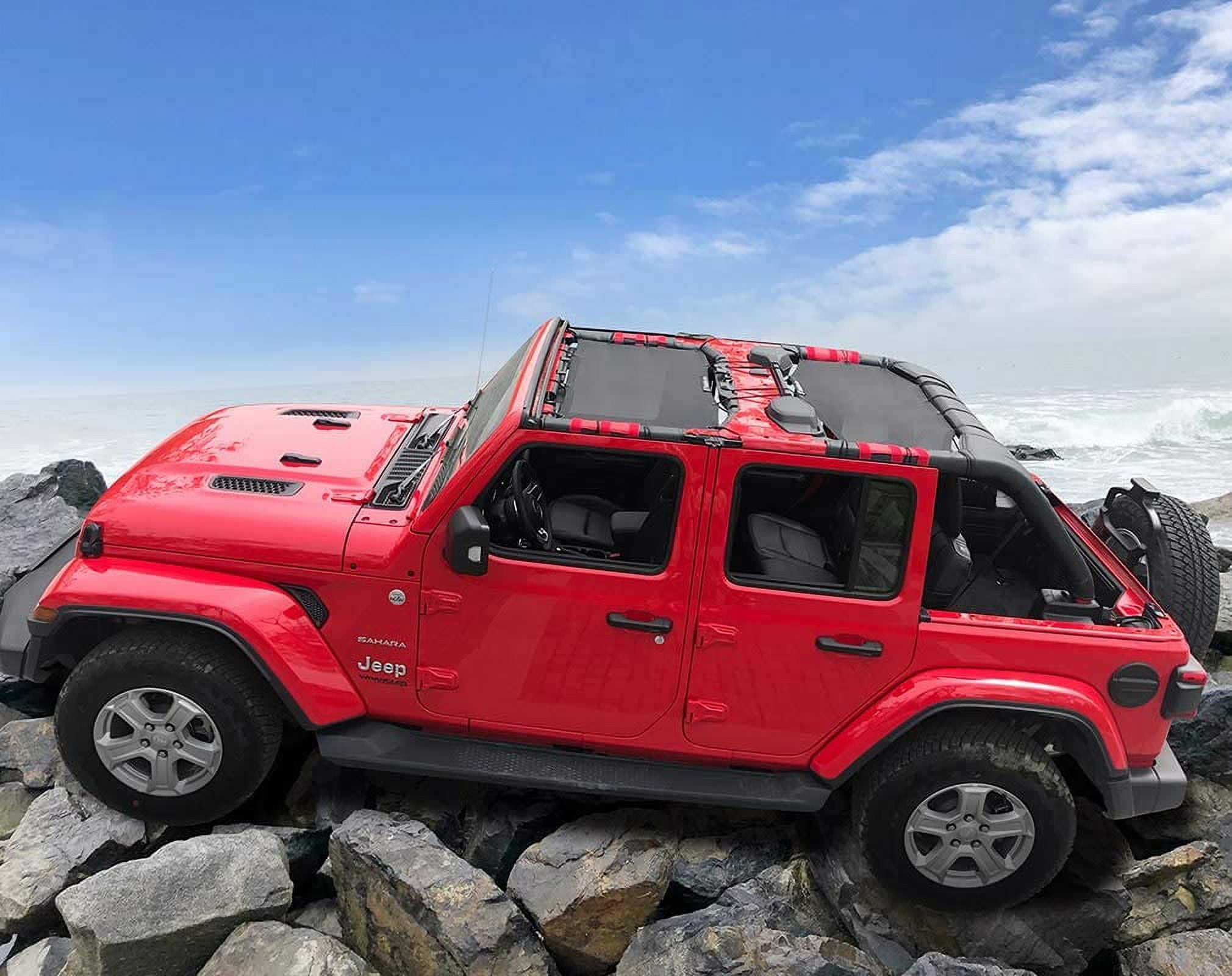 Shadeidea Jeep Wrangler Sun Shade JL Top Sunshade Front and Rear 2 piece-Black Mesh Screen Sunshade JLU Unlimited 4 Door 2018-Current New Model Cover UV Blocker with Grab Bag-10 Years Warranty
