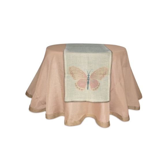 Melrose 70" x 16" Natural Jute Butterfly Spring Table Runner - Pink/White