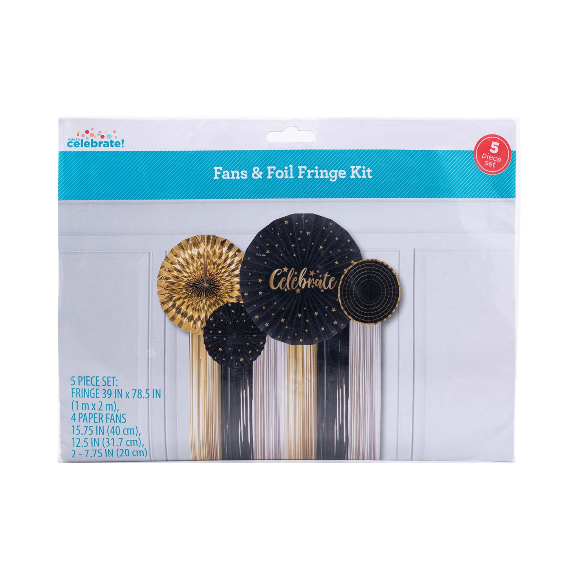 Black/Gold Paper Fan and Foil Fringe Kit, 5 Pieces, by Way To Celebrate