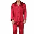 thumbnail image 1 of Pyjamas Classiques pour Hommes Col Rabattu Manches Longues Hauts Pantalons Longs Ensembles de Nuit en Soie, 1 of 9