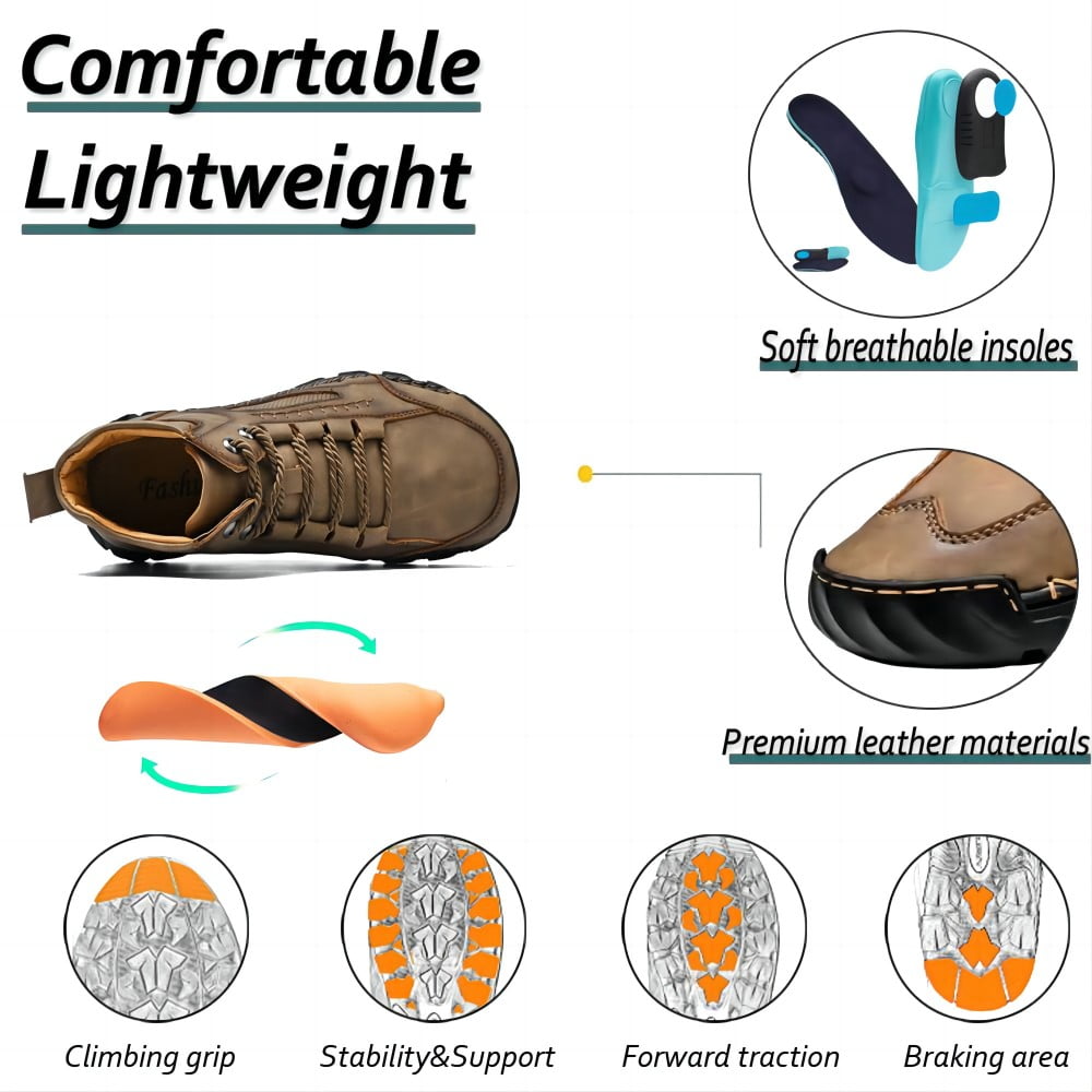 Men's Casual Leather Boots Handmade Lightweight Breathable Anti-slip Impact-resistant Sneakers Chukka Hiking Loafers Shoes Yellow 11.5 US