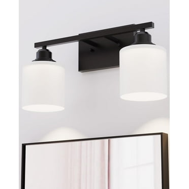 Hansang 2-Light Anti-Rust Matte Black Dimmable LED Vanity Light with White Frosted Glass Shades