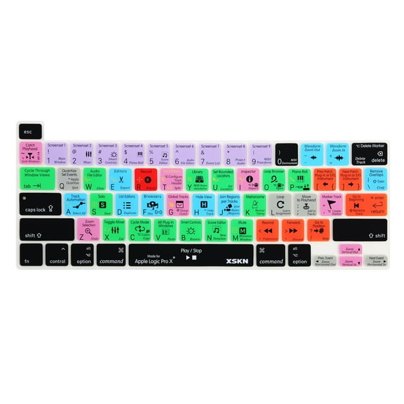 XSKN Logic Pro Shortcut Keyboard Cover for 2020-2023 Released MacBook Pro 13.3 inch A2251 A2289 A2338 M1 M2 Chip 2019 Macbook Pro 16 inch A2141 with Touch Bar Silicone Protector Skin US Layout