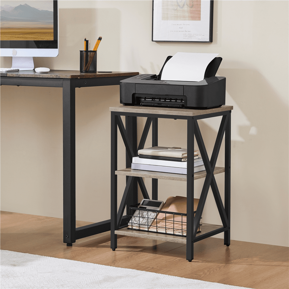 Alden Design 3 Tier x Frame Side Table for Living Room, Gray