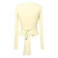 thumbnail image 4 of HXWCHs Women's V Neck Long Sleeve Tie Front Blouse Soft Comfortable Adjustable top for Everyday Fall and Winter Wear Yellow S, 4 of 5
