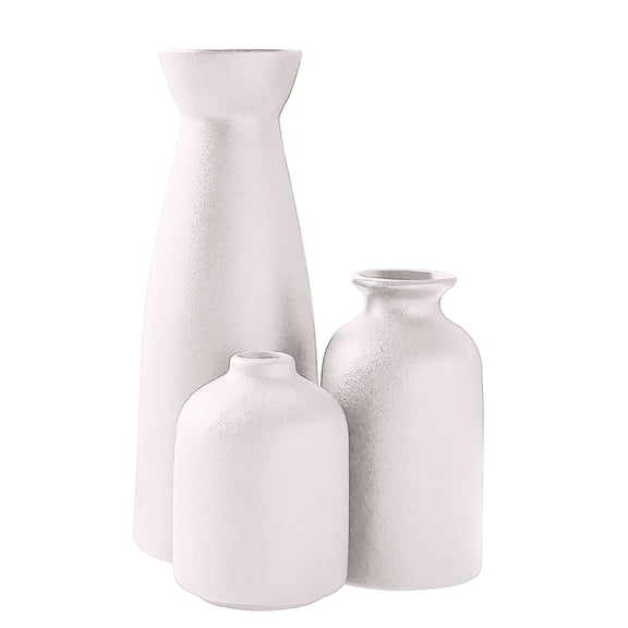 Elegant White Ceramic Vase Set for Modern Home Decor - 3-Piece Flower Arrangement Vases for Living Room, Office, and Weddings - Durable, Stylish Accent Pieces White