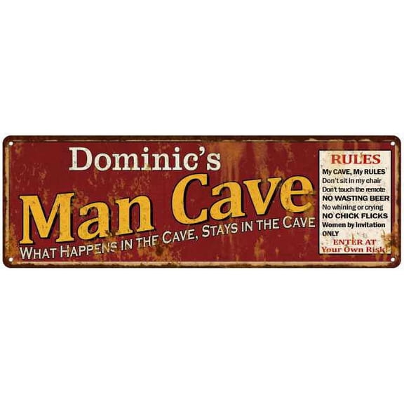 Dominic's Man Cave Rules Red Metal Sign Gift 6x18 106180004392