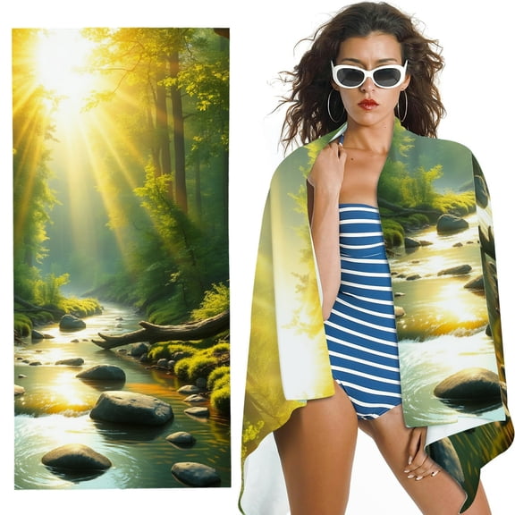 RKSupls Forest Sunbeam Microfiber Beach Towel, Extra Large Quick Dry Lightweight Absorbent Towel for Travel Swimming Camping, Soft Super Absorbent- 30x60 in