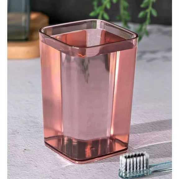 Firefly Hope 2pcs Clear Square Toothbrush Holder or Bathroom Tumbler Cup Shatter-Proof, Stylish, Durable-Pink