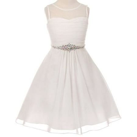 Spring Summer Easter Dress - Chiffon Pleated Glitter Rhinestone Easter Summer Flower Girls Dresses Big Girl Off White 14 CC 5011