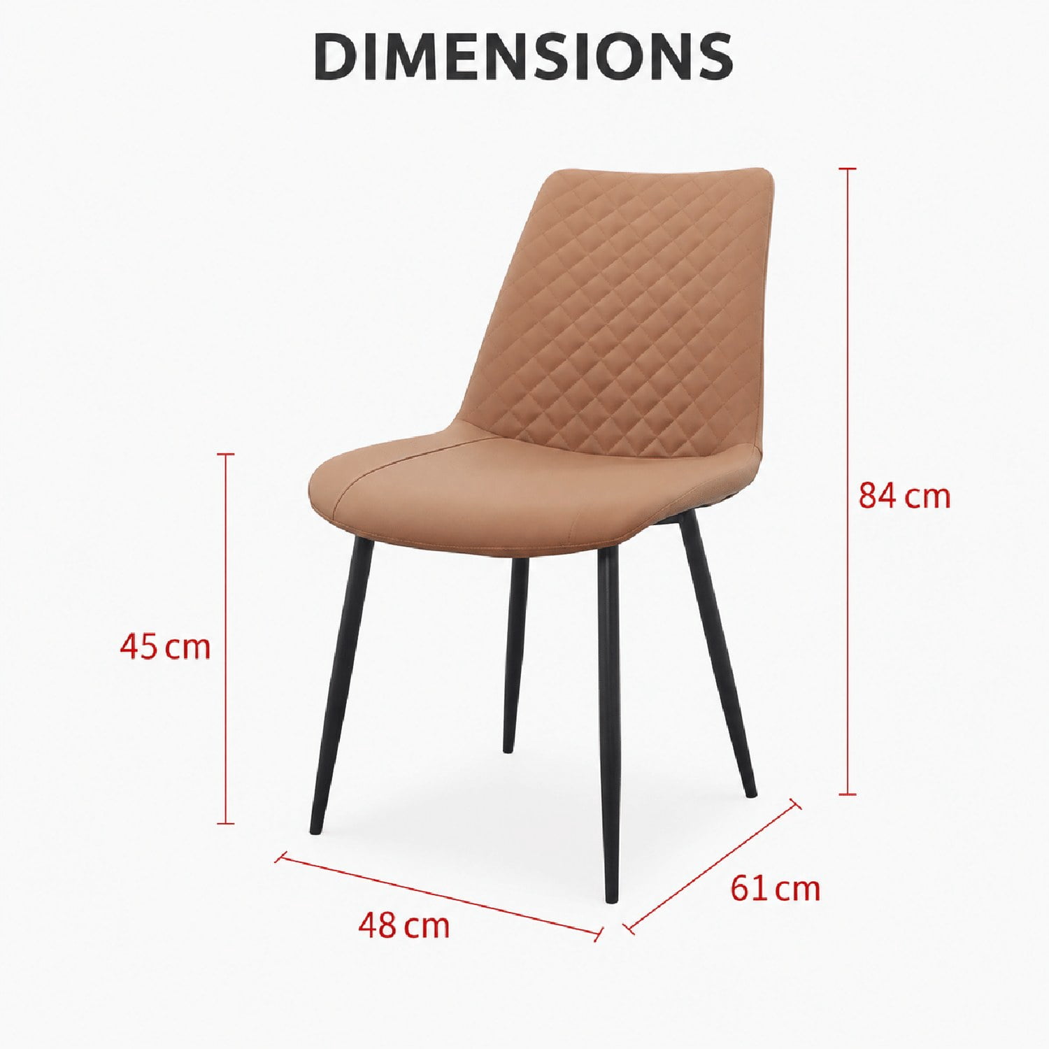 Modern PU Leather Dining Chairs, Set of 2, Foam-Padded Faux Leather Seat with Metal Frame, Diamond-Quilted Upholstery for Dining Room, Kitchen, Living Room
