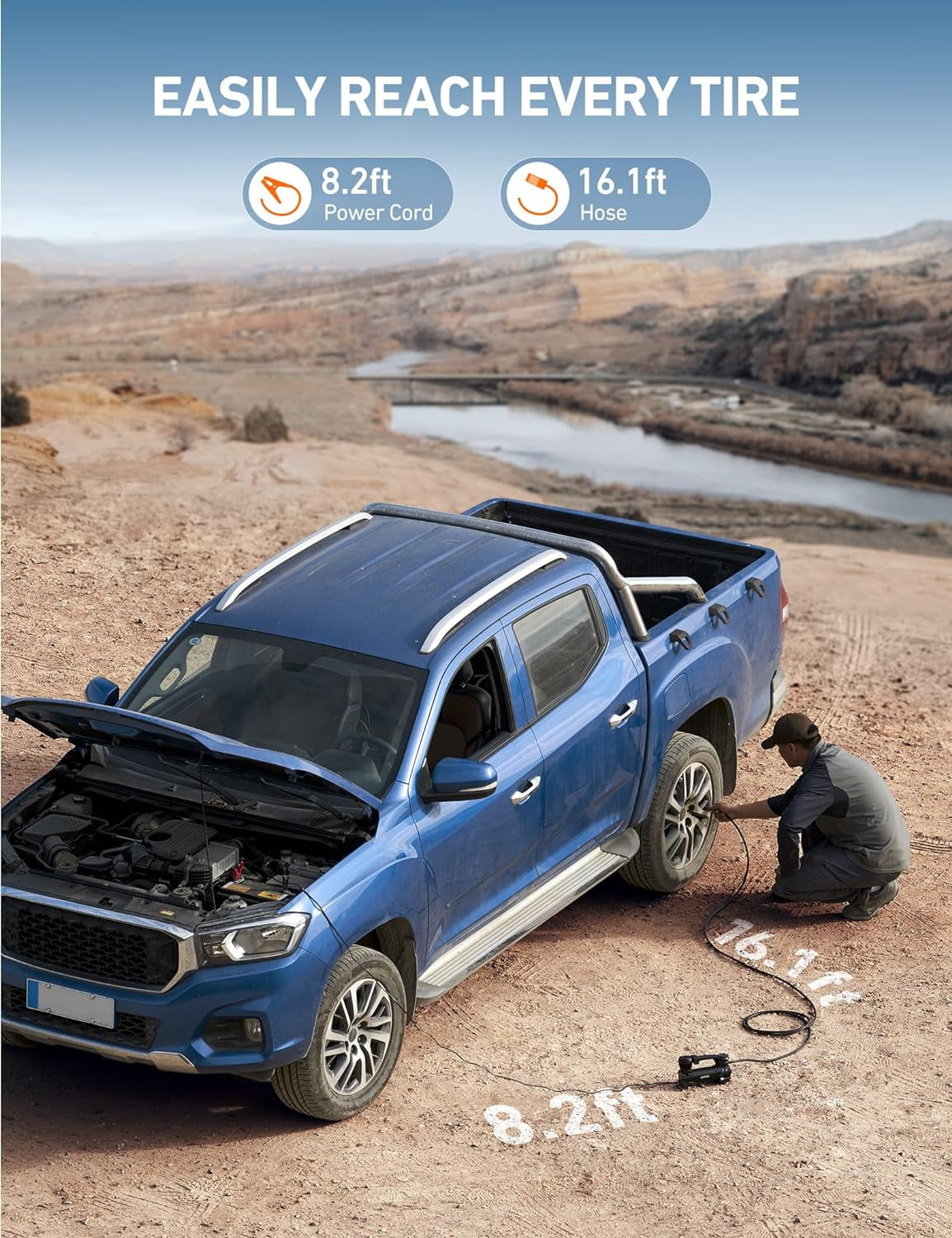 AstroAI T3 Heavy-Duty Air Compressor 12V Portable Offroad Air Compressor with 1.97CFM, 120PSI Tire Pump with Alligator Clips, LED Light for Pickups,Trucks, SUVs, RVs Cars for Up to 33 Inch Tires