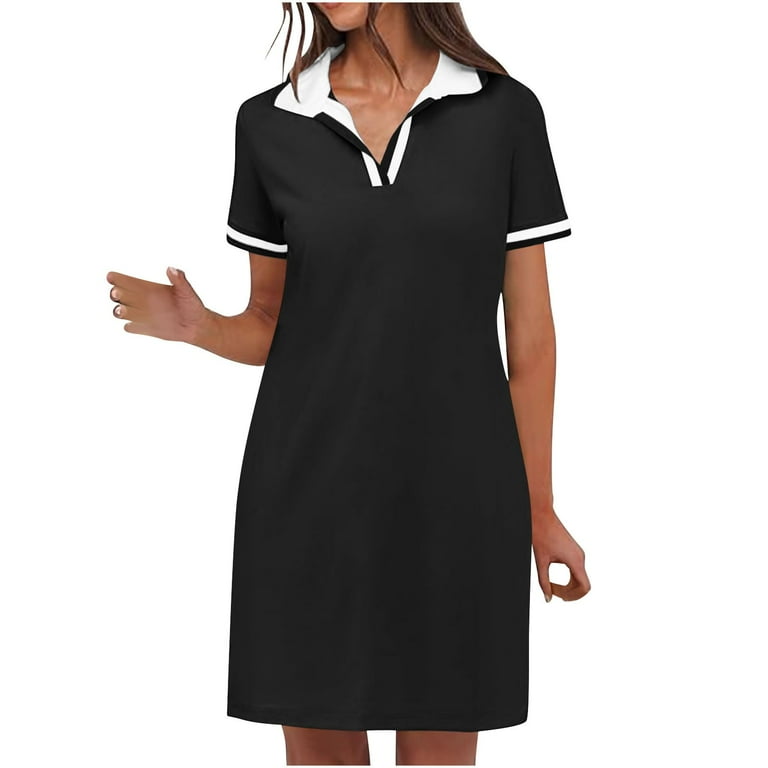 Yueyer Women's Short Sleeve V Neck Mini Lapel Collar Dress With Pockets For Summer Tennis Golf Workout T-Shirt Dresses Yueyer Women's Short Sleeve V Neck Mini Lapel Collar Dress With Pockets For Summer Tennis Golf Workout T-Shirt Dresses