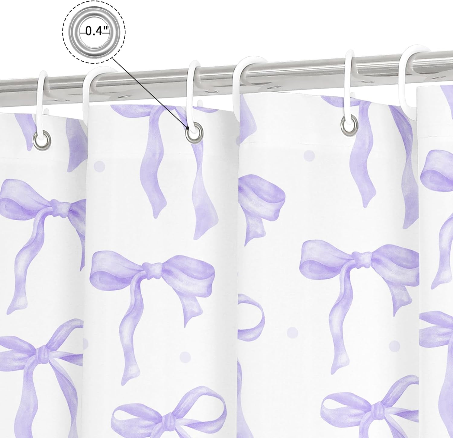 Cute Bow Shower Curtain, Lavender Aesthetic Bowknot Shower Curtain for Bathroom, Modern Minimalist White Waterproof Fabric Shower Curtain Set