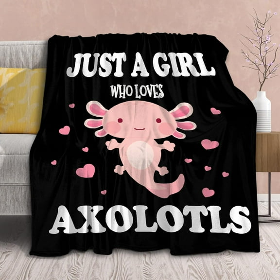 Axolotl Blanket Gift for Girls Women Lightweight Throws-Just A Girl Who Loves Axolotls Plush Cute Animals Fish Decor Kids Quilt Kawaii Soft Flannel Blankets for Couch Bed Chair