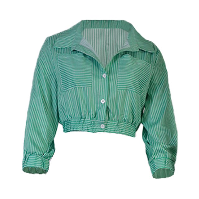 Conjunto Elegante De Falda Corta Con Estampado De Rayas De 2 Piezas Para Mujer, Conjunto De Falda Superior Con Botones De Manga Larga Y Cuello De Solapa