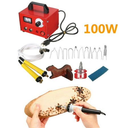 100W 110V Pyrography Poker Carving Machine Gourd Laser Wood Burning Sculpture Pen Multifunction Heating Wire Engraving Pen Craft Tool Kits with 10 Poker