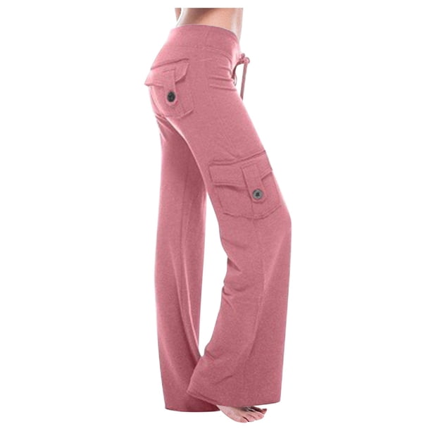Pantalones de yoga anchos para mujer con bolsillos cargo - Poliéster spandex, cintura elástica, pantalones palazzo elásticos, aptos para el gimnasio/entrenamiento/uso informal