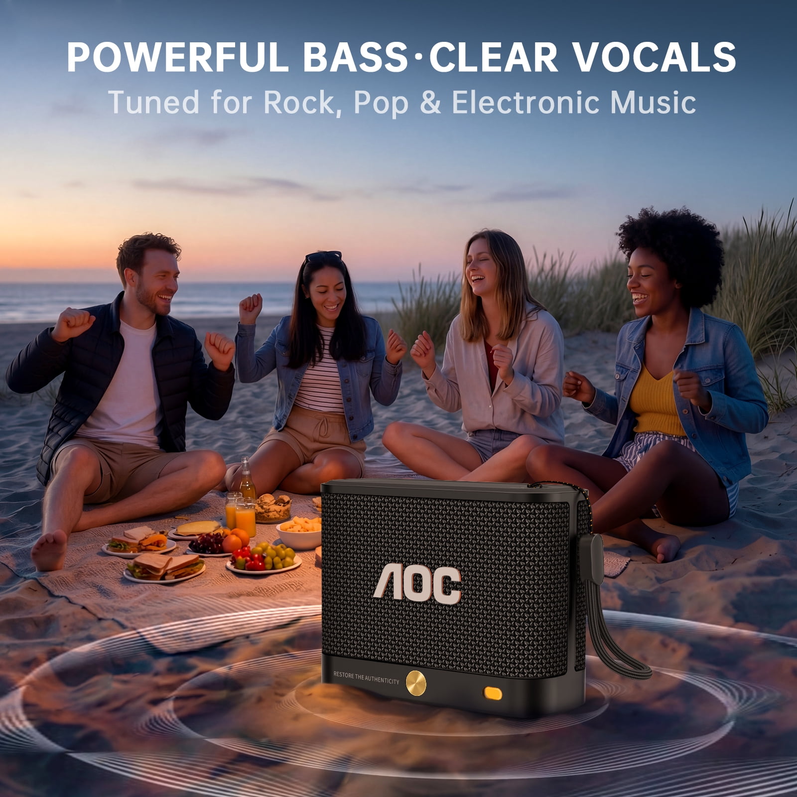 AOC Portable Bluetooth Speaker with MIC, IP67 waterproof and dustproof Wireless Speaker, 30H Playtime, Deep Bass 360° Surround Sound, TWS Pairing, Bluetooth 5.4 for Home, Party, Outdoor, Beach, Gift