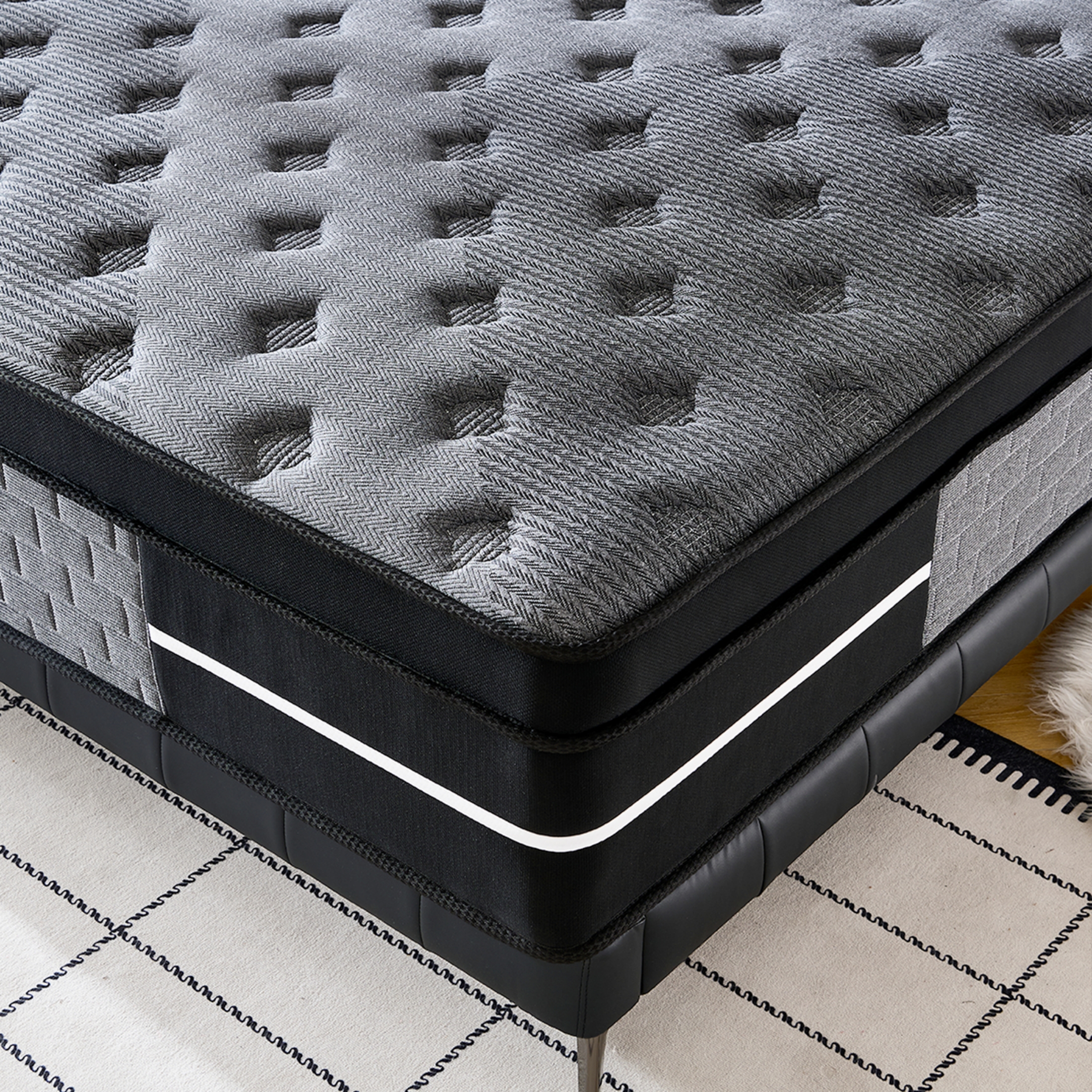 Lodeija 12" Queen Hybrid Mattress,5-Zone Pocket Springs with Motion Isolation,Medium Firm,Fiberglass-Free,Black