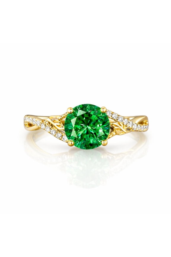 Emerald & Diamond Engagement Ring, 925 Sterling Silver Twisted Vine Band Ring, May Birthstone Ring, Minimalist Ring, Nature Inspired Ring, Handmade Jewelry