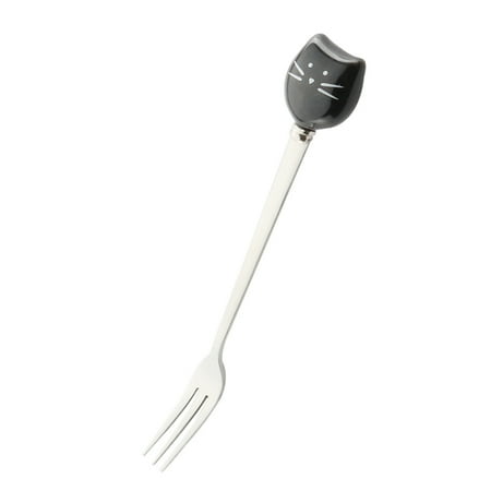 

2 Pcs Ceramic and Stainless Steel Small Forks Cartoon Kitty Dessert Fruit Forks