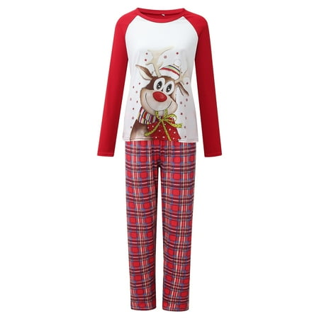 

Christmas Women Long Sleeve Deer Plaid Print Tops Pants Family Clothes Pajamas