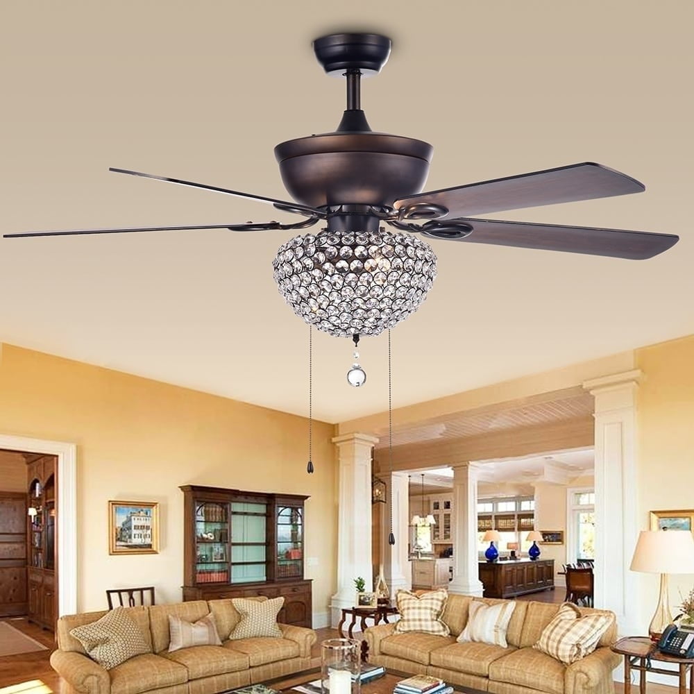 Swarna Antique Bronze 3-light Metal/ Crystal 5-blade 52-inch Ceiling Fan with Remote
