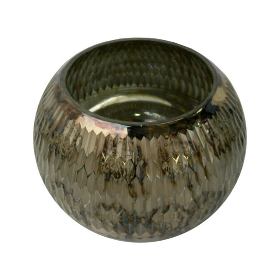 Diamond Pattern Glass Candle Holder - Brown Finish