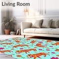 thumbnail image 2 of ODIKA 4'x6' Machine Washable Non-Slip Area Rug, Jungle Adventure Animal Mosaic with Playful Spots and Vivid Flora High Traffic Rug, Blue, 681931, 2 of 7