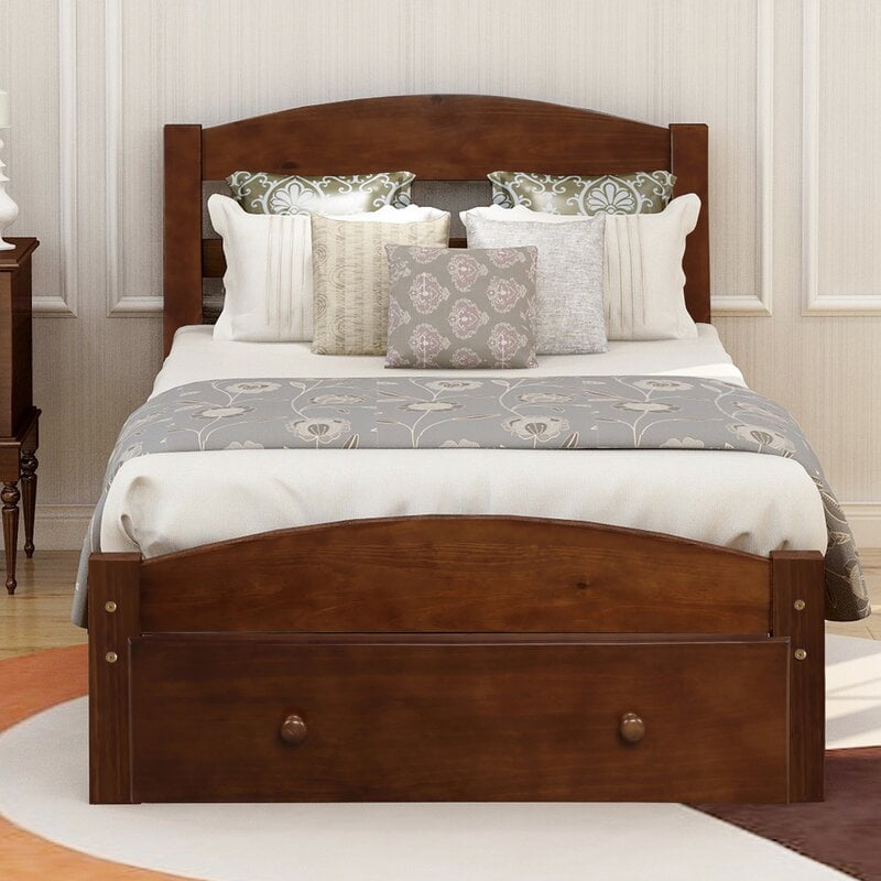 Twin Bed Frames with Headboard and Storage Drawer, UHOMEPRO Wooden Twin