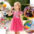thumbnail image 6 of AmzBarley Girls Rainbow Unicorn Flutter Sleeve Tulle Dress, Cute Cartoon Print Round Neck Casual Princess Tutu Dress for Girls 5-6 Years, 6 of 7