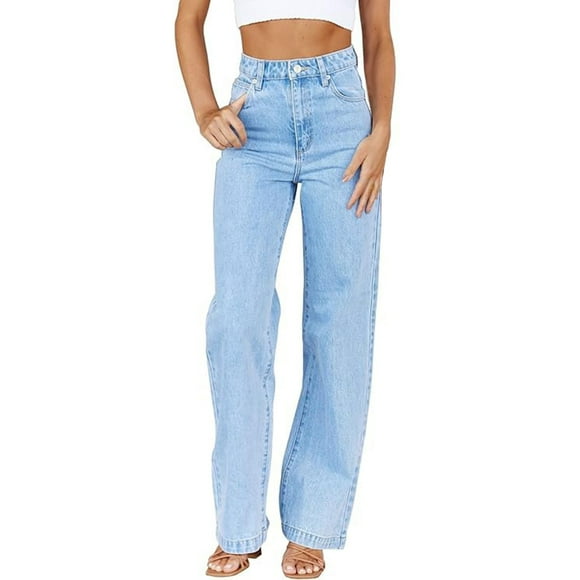 Clearance! SNOWSONG Boyfriend Jeans for Women, Women's High Waisted Jeans Baggy Straight Leg Casual Denim Pants One Pack Light Blue M