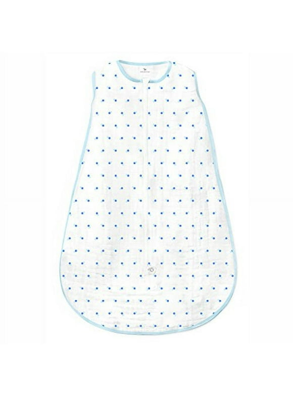 Amazing Baby Cotton Muslin Sleeping Sack, For Baby Boy or Girl, Wearable Blanket with 2-way Zipper, Dots, Blue, Small (0-6 Month)