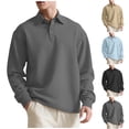 thumbnail image 2 of ZCFZJW Mens Fashion Textured Knitted Long Sleeve Sweatshirts Lightweight Casual Thermal Lapel Collared Quarter Button Up Pullover Sweaters Tops Khaki XXXL, 2 of 10